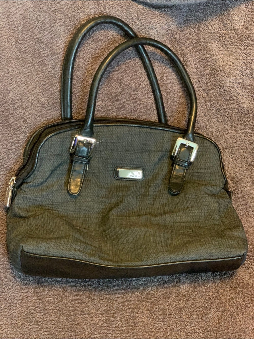 Black Structured Tote Bag with Top Handles